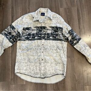Vintage Wrangler Brushpopper Button Up Western Eagle Shirt Long Sleeve Large (B7